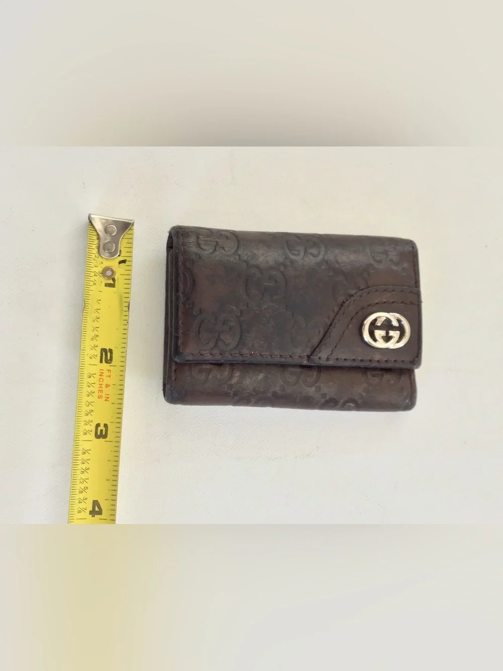 Gucci Guccissima Leather 6 Ring Key Case Brown GG Monogram Silver Logo Italy